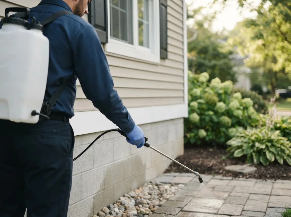 Pest control technician inspecting a home in Morrowville, KS